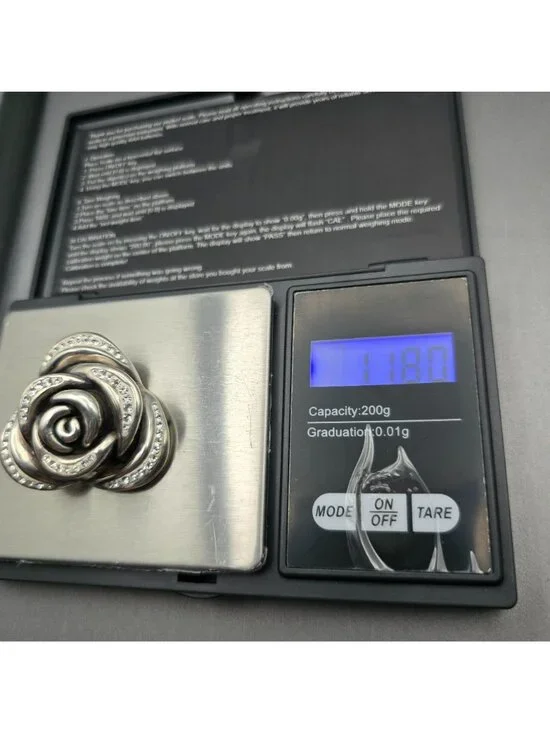 VTG Sterling Silver Electroform Rose Puffy Pendant 1.5" Rhinestones Signed - Picture 10 of 10